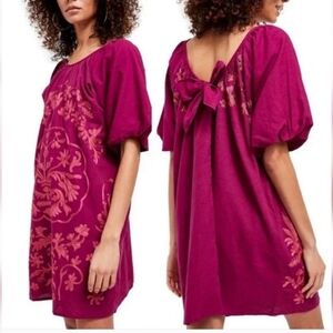 Free People Fiona Embroidered Mini Dress Size XS Bright Plum NEW